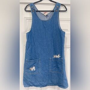 Vintage 90s 101 Dalmatians Denim Embroidered Dress S WOMENS USA Disney parks